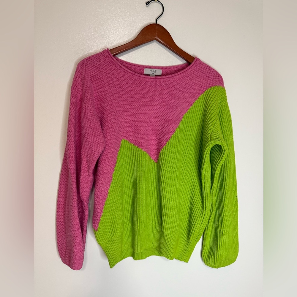 Victor Glemaud for target Colorblock Crewneck  Pink & Lime Green size large